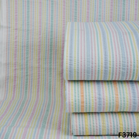 Strips Printed Lurex Seer Sakkar Cotton Fabric-3719